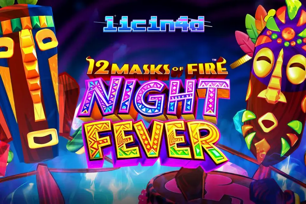 Tampilan visual neon yang cerah dari slot 12 Masks of Fire: Night Fever
